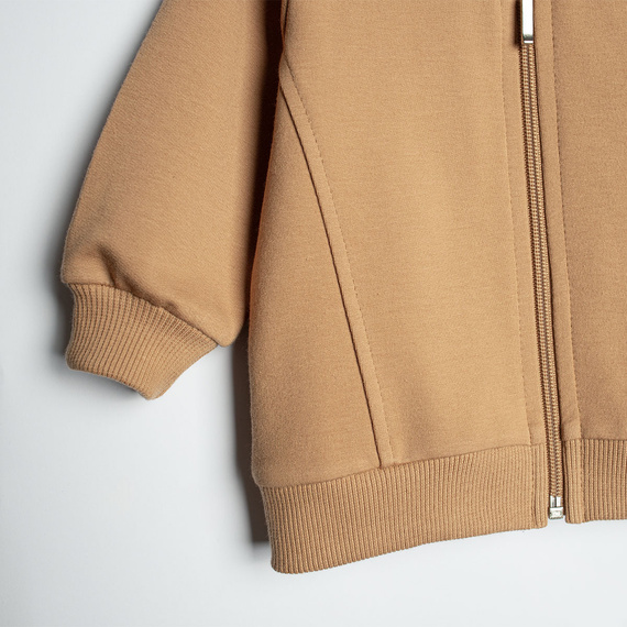 222273 Felpa bomber Olo Nicol in cotone felpato color caramello con zip per bambino