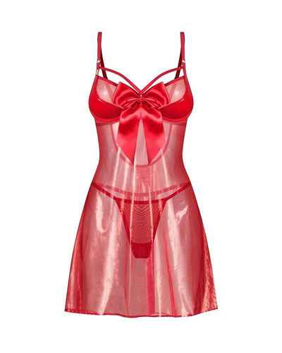 Obsessive Gifty Red Babydoll Camicia da Donna Rossa con Ferretti + Stringi