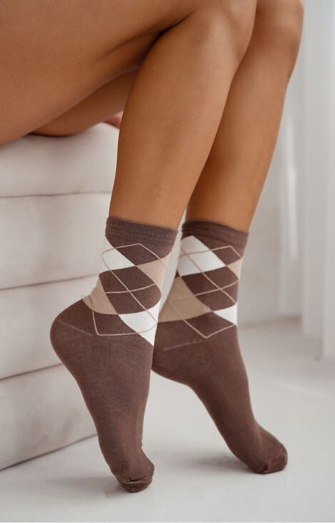 0200-177 Romby Calze da donna Milena marrone - cotone, rombi colorati