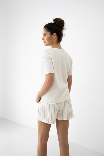 Pigiama donna Jemma Sensis ecru/beige, cotone, manica corta, righe