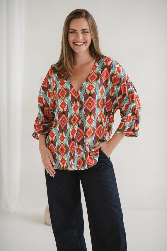 Blusa premaman Bahama Mama Milk&Love con stampa boho - viscosa, manica 3/4, oversize