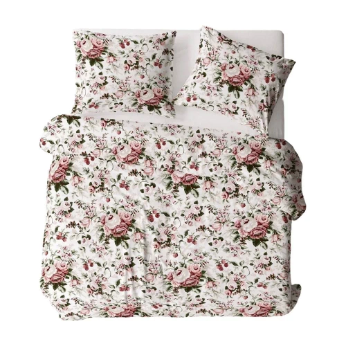 1055N Bielawa KARO rosa corteccia floreale biancheria da letto | 100% cotone, bottoni, peso 140 g/m²