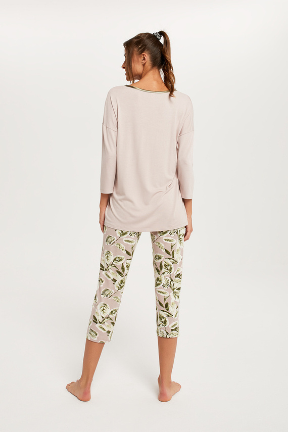 Indonesia Pigiama donna manica 3/4, pantaloni 3/4 Moda italiana - beige/stampa