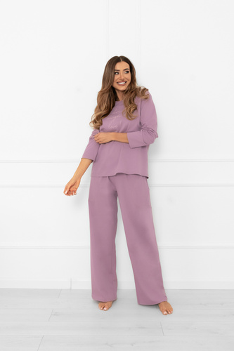 Pigiama da donna Ksara Italian Fashion - cotone, manica lunga e pantalone con tasche - erica