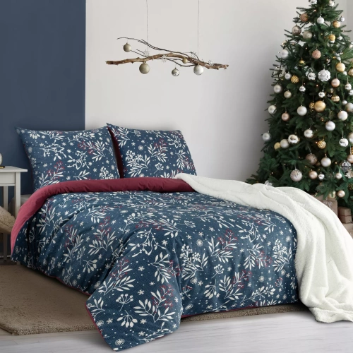 Kristy Christmas bedding Eurofirany blu navy/bordeaux - cotone ranforce, reversibile