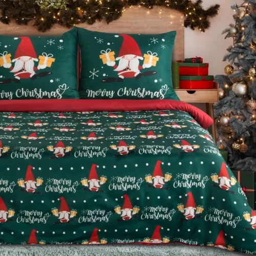 Biancheria da letto natalizia Galdor in microfibra Eurofirany con gnomi verdi e rossi, morbida, leggera e facile da curare, con chiusura a zip