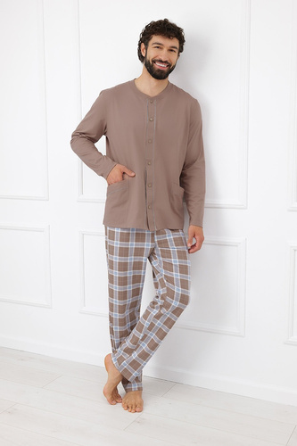 Italian Fashion Wilhelm Pigiama Uomo 100% Cotone Bottoni Quadri - cappuccino