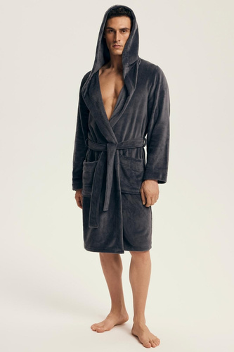 Accappatoio Henderson da uomo 43447 Vocal grey - cappuccio, maglia calda, comfort ed eleganza