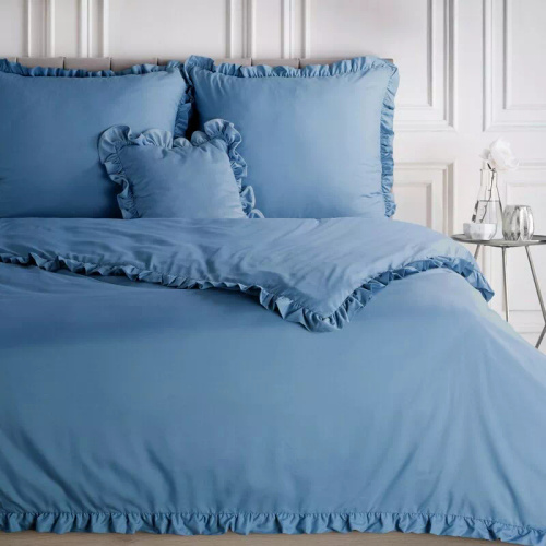 Biancheria da letto in microfibra Eurofirany MI con volant, morbida, con cerniera, blu