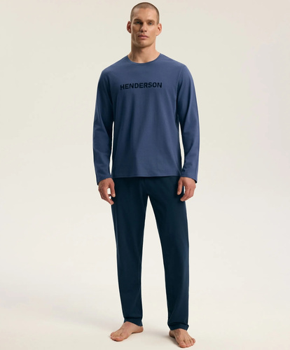 Pigiama uomo Henderson 45455 Indigo blu navy 100% cotone flanella