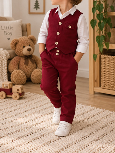 Mamatti KC020 completo elegante bambino gilet pantaloni bordeaux