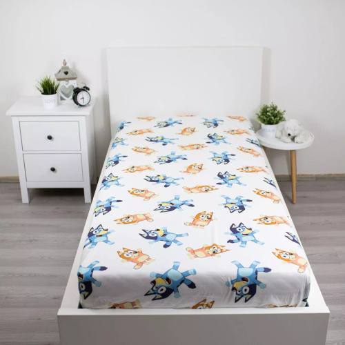 Prześcieradło bawełniane z gumką 90x200 Bluey 061 Jerry Fabrics bianco