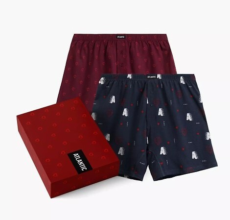 2GMB-012 Boxer Atlantic da uomo - cotone, cuori, confezione da 2 pezzi, vestibilità ampia