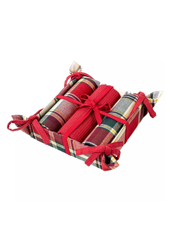 Moraj MRK1500-021 Set 3 strofinacci da cucina in cotone, cestino rosso