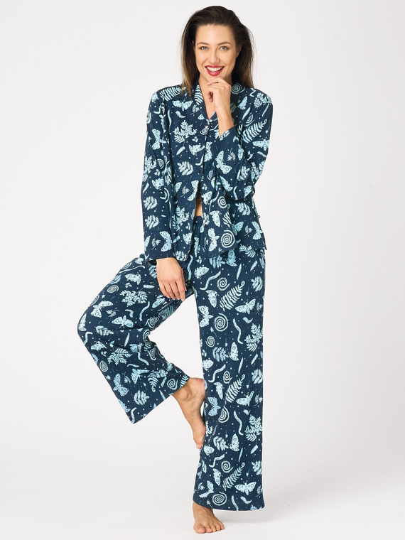 Pigiama donna Key LNS 435 marina – in flanella, aperta, 100% cotone