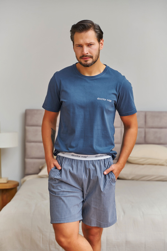 7424 Doctor Nap pigiama uomo in cotone denim blue con pantaloncini a righe