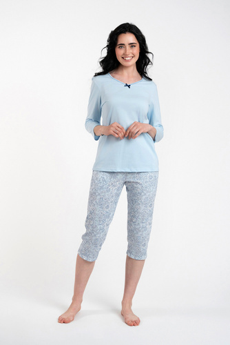 Salli Pigiama donna manica 3/4 e pantalone 3/4 Moda italiana -blu/stampa