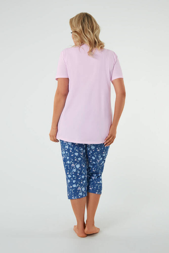 Pigiama donna manica corta, pantaloni 3/4 Moda italiana rosa/stampa