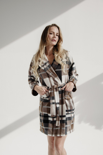 031 Coperta accappatoio De Lafense - vestaglia da donna in caldo pile Super Cozy, marrone