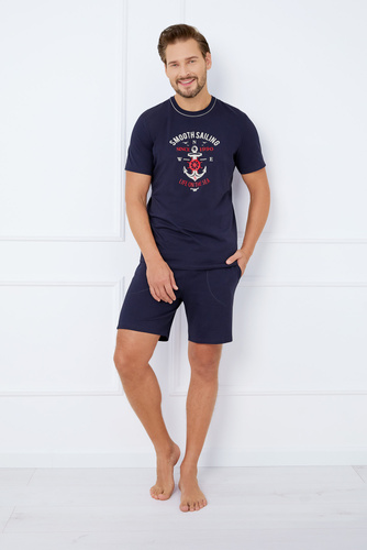 Port Pigiama da uomo a maniche corte, pantaloncini Moda italiana - blu navy