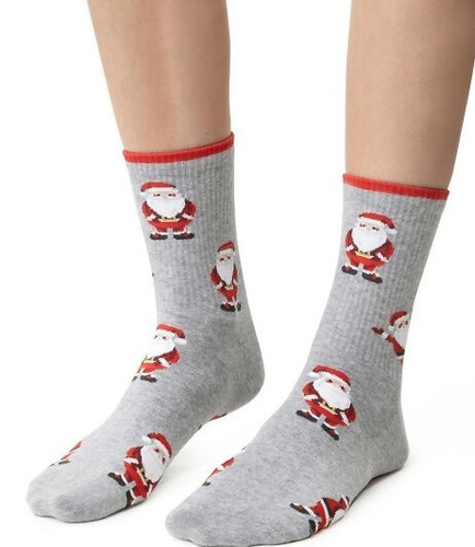 ARTE.136 Calze natalizie da donna Steven grigio melange 141- cotone, calde, modello invernale