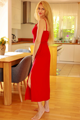 Grace Mirale - Abito lungo in viscosa con spacco | manifattura polacca - rosso