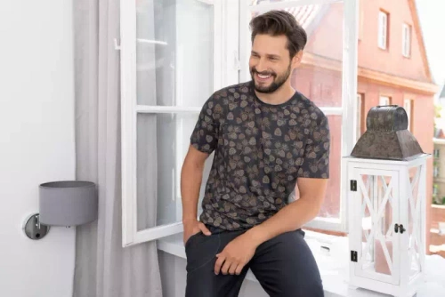 Pinus Pigiama Uomo manica corta, pantalone lungo Moda Italiana- stampa/grafite