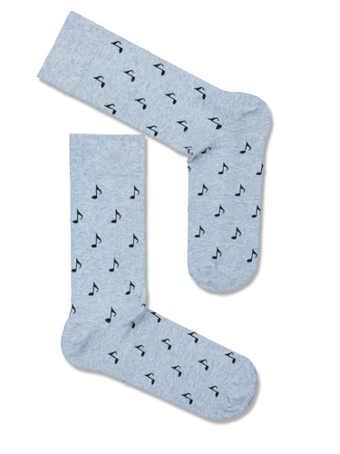 0125.077 Notes - calze da uomo Milena con motivo di note, melange chiaro,