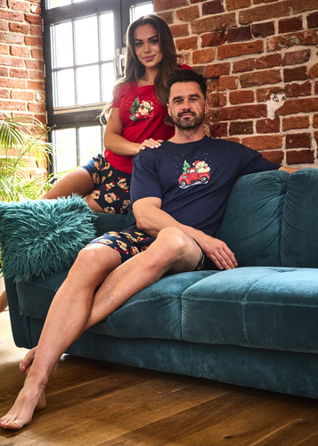 326/291 Pigiama da uomo Teddy 4 Cornette - Natale, blu navy, cotone, manica corta