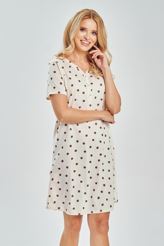 3529 Nita Camicia da notte da donna Taro - 100% cotone in piselli, bottoni automatici per l'allattamento, prima del ginocchio