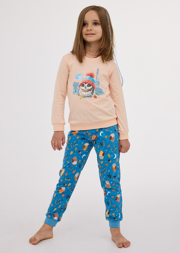 977/188, 978/188 Pigiama da bambina Paris - cotone, manica lunga, colore pesca