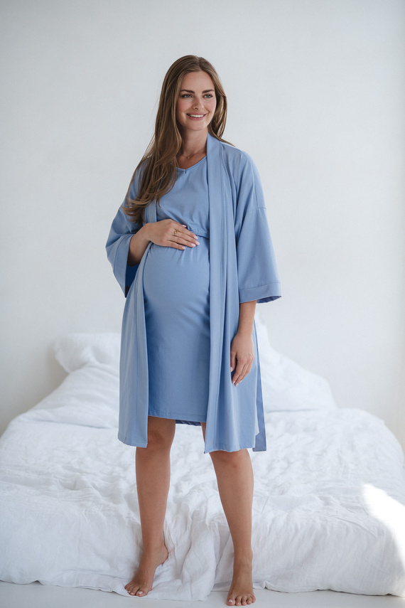 Milk&Love vestaglia premaman blu - cotone con elastan, confortevole, manica 7/8