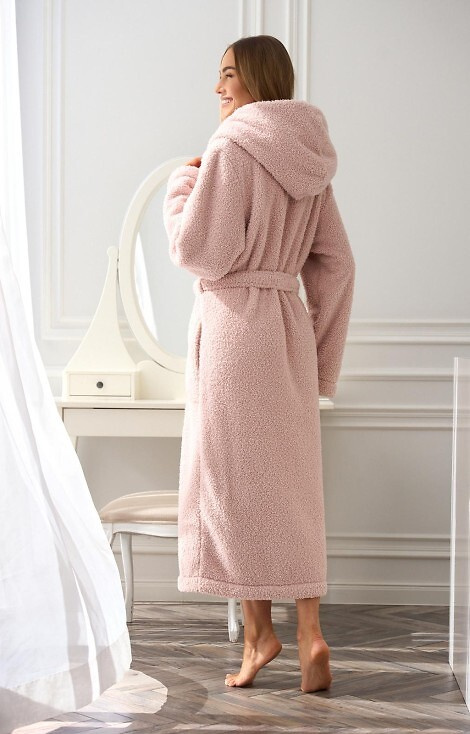 2556 Heaven Vestaglia lunga da donna L&L con cappuccio - rosa cipria