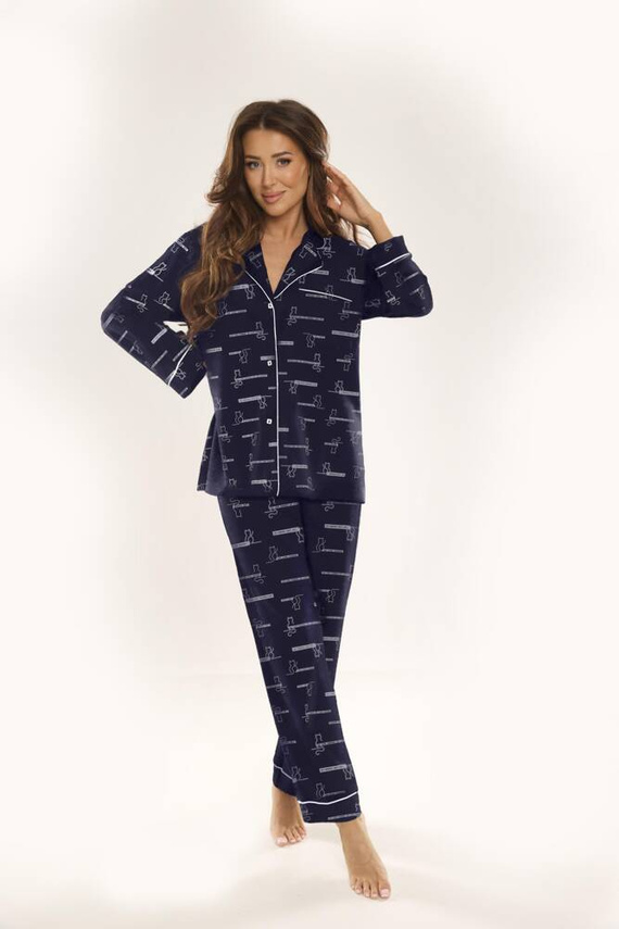 718 Pigiama Forex da donna Madeleine Cat Love - blu navy
