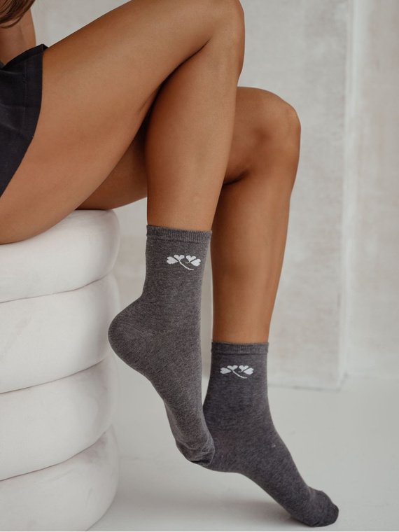 Milena 0200-178 - Calze da donna in cotone con motivo fine e filo di lurex | Produzione polacca - melange scuro