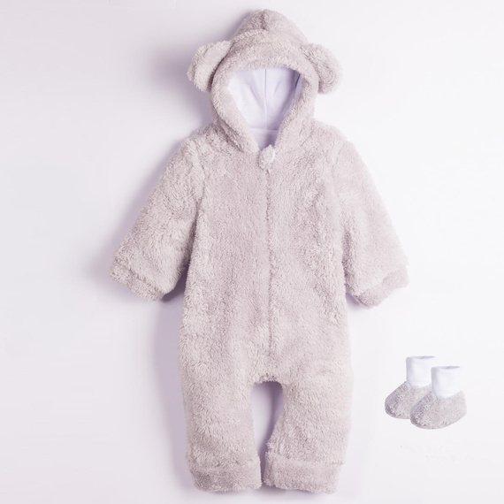 228270 Nicol FARMA Tuta orsetto + scarpine neonato grigio cotone