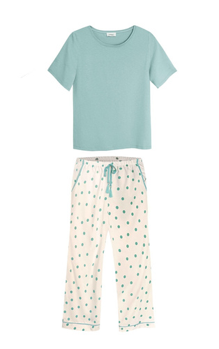 Pigiama Aria 2 PS82 Mefemi by Nipplex donna in viscosa a pois verde-milk