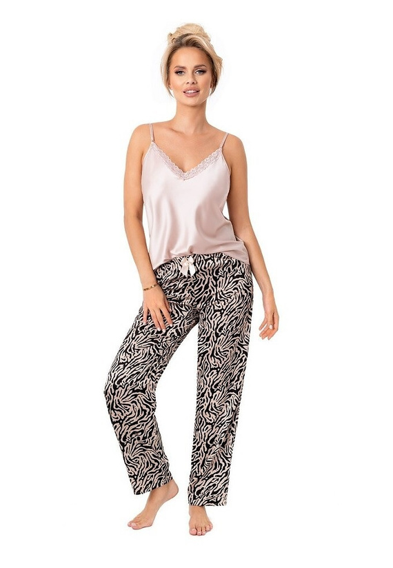 Sheila Pyjama Long Donna beige - pigiama da donna in raso senza spalline con pantaloni lunghi