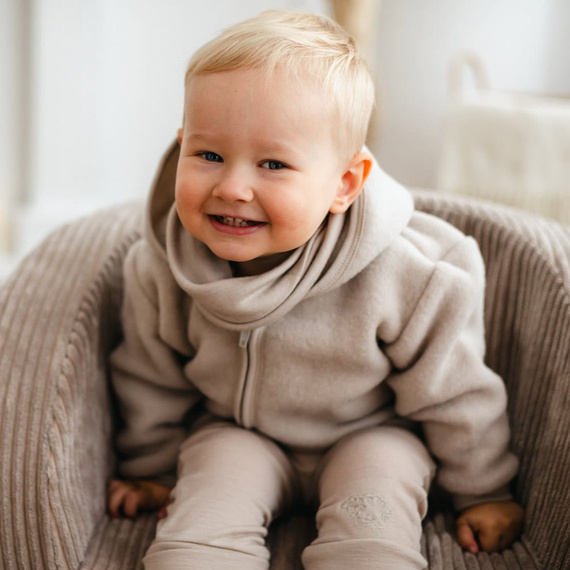 Giacca da bambino Eevi in lana merino - beige, traspirante e morbida