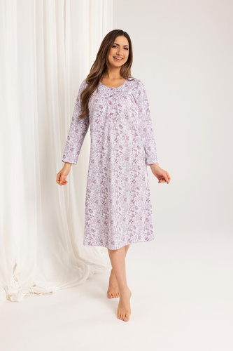 Camicia da notte da donna Regina 017 rosa - cotone, manica lunga, comoda e classica