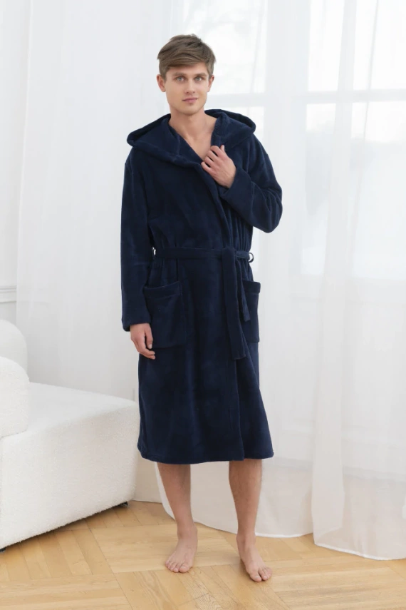 Mimas Accappatoio da uomo con cappuccio Moda italiana - blu navy