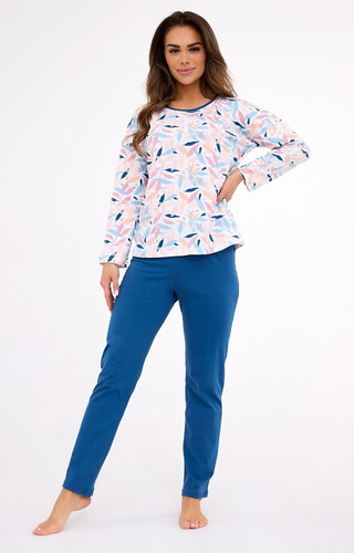 392/451 Amelia Cornette - pigiama donna in cotone, foglie colorate, manica lunga