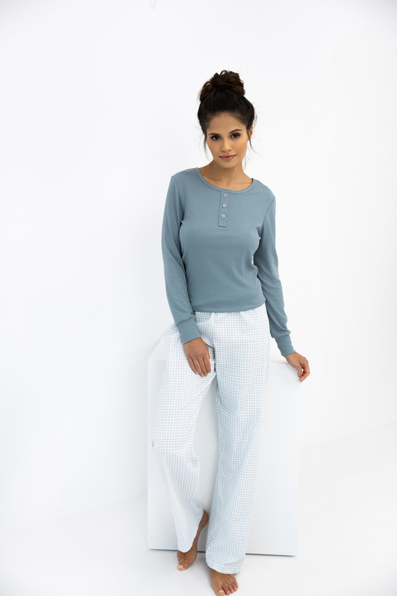 Janelle Sensis - Pigiama da donna con maniche lunghe e pantaloni a quadri