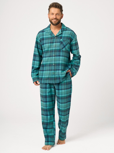 Pigiama uomo Key MNS 048 verde in flanella 100% cotone, lunga con bottoni