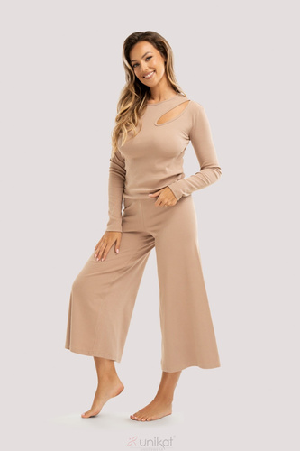 Pigiama Zen beige - elegante pigiama in cotone con maniche lunghe, pantaloni 7/8