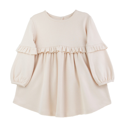 141973 Abito Nicol a maniche lunghe - beige, in cotone, con balze