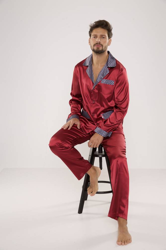 939 Pigiama da uomo in raso marrone