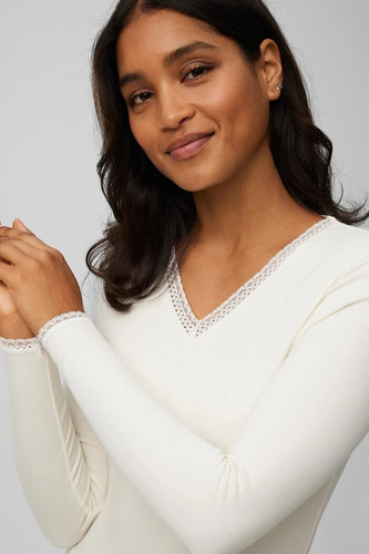 T-shirt termica da donna Ysabel Mora 70018 panacotta- calda, traspirante, in pizzo e a maniche lunghe