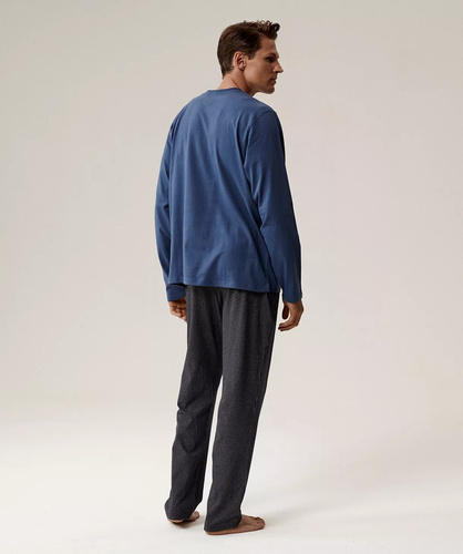 Pigiama da uomo NMP-389 Atlantic - cotone blu, manica lunga, set elegante per le notti fredde