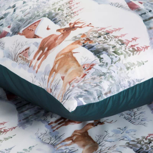 Biancheria da letto natalizia Fairyland in microfibra Eurofirany verde paesaggio invernale - morbida, leggera e facile da curare, con chiusura a zip